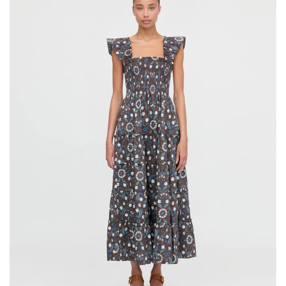 Hill House Ellie Maxi Nap Dress in Chocolate Swedish Floral Size Large